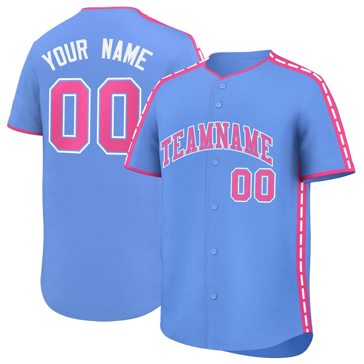 Custom Light Blue Pink Color Block Personalized Side Dotted Line Authentic Baseball Jersey| KXKSHOP