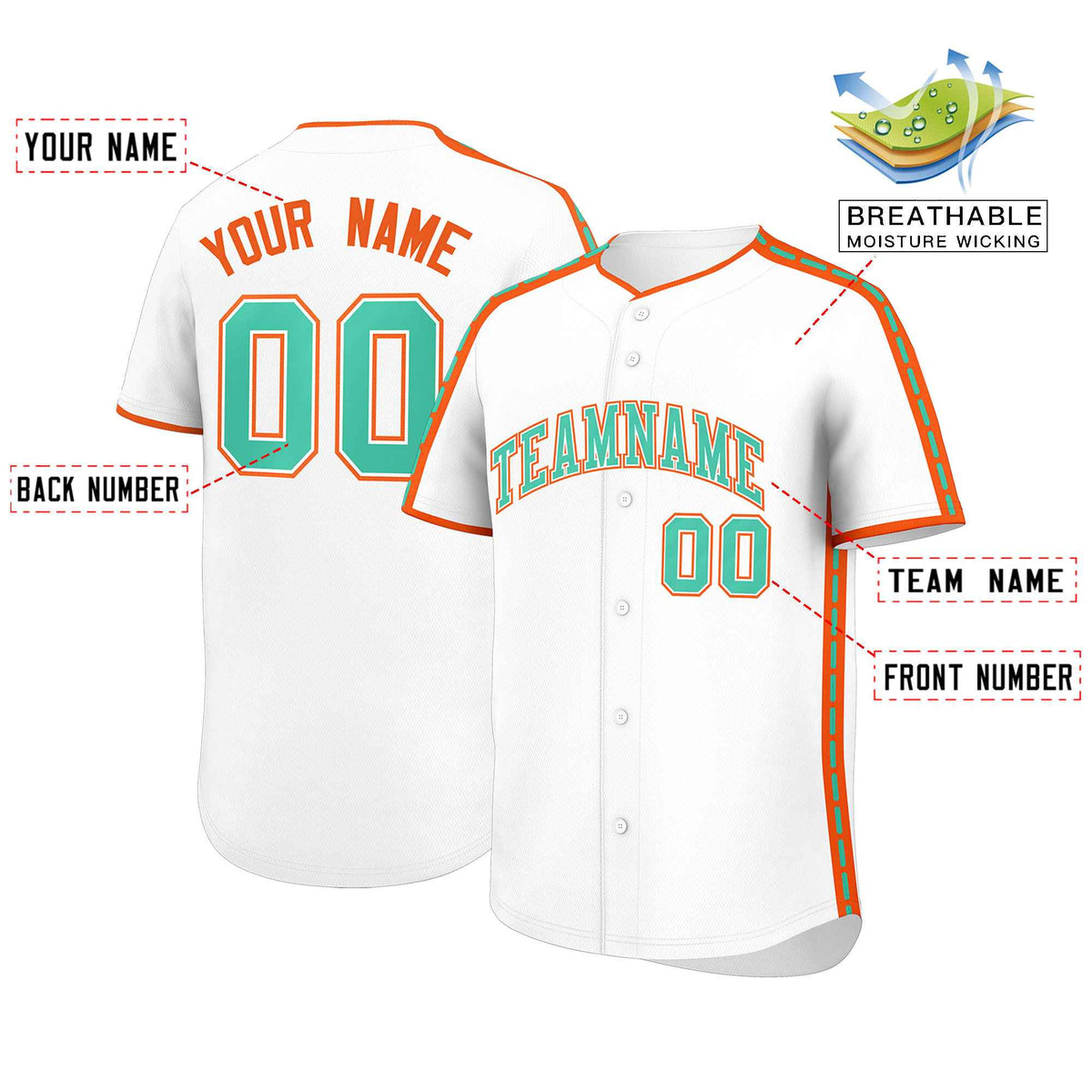 Custom White Orange Color Block Personalized Side Dotted Line Authentic Baseball Jersey| KXKSHOP