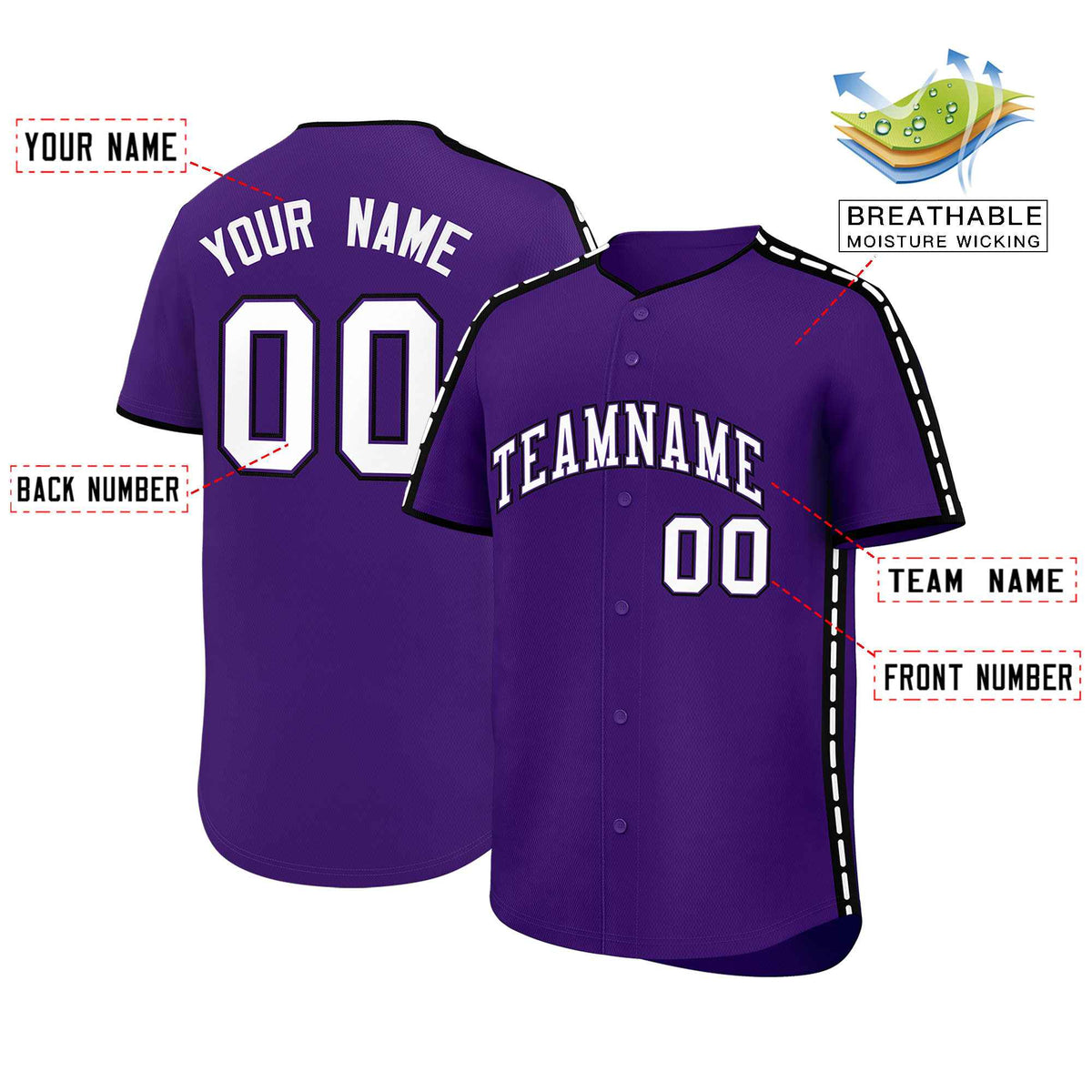 Custom Purple Black Color Block Personalized Side Dotted Line Authentic Baseball Jersey| KXKSHOP