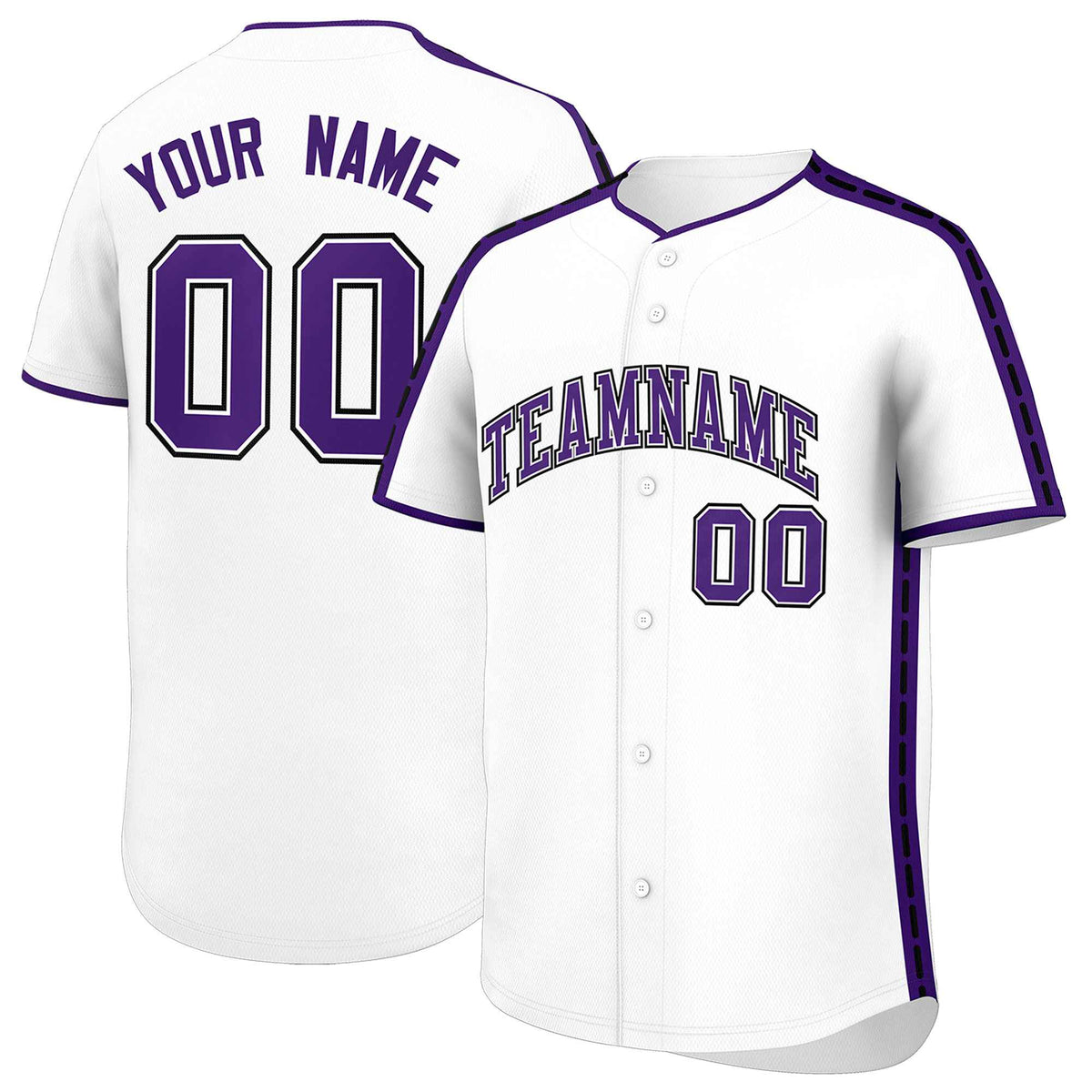 Custom White Purple Color Block Personalized Side Dotted Line Authentic Baseball Jersey| KXKSHOP