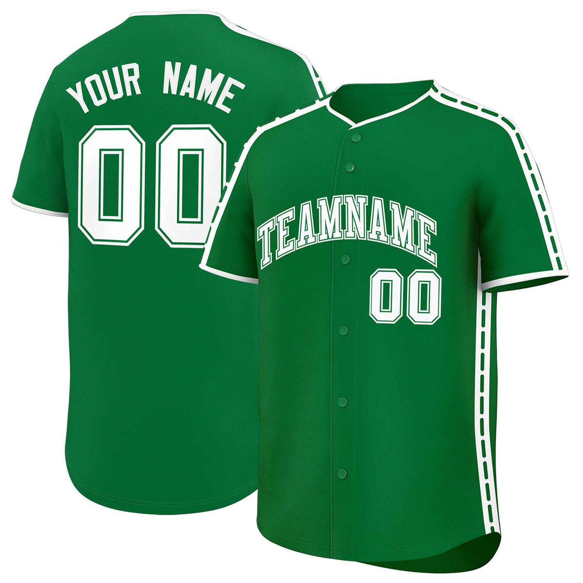 Custom Kelly Green White Color Block Personalized Side Dotted Line Authentic Baseball Jersey| KXKSHOP