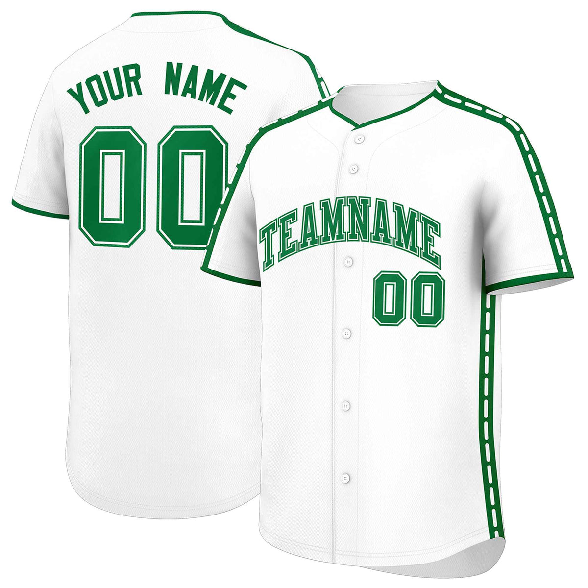 Custom White Kelly Green Color Block Personalized Side Dotted Line Authentic Baseball Jersey| KXKSHOP