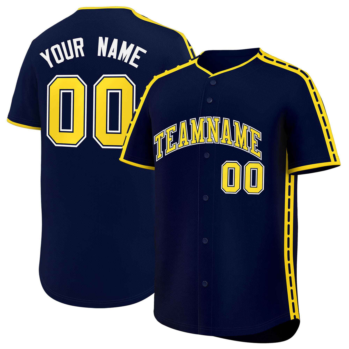 Custom Navy Gold Color Block Personalized Side Dotted Line Authentic Baseball Jersey| KXKSHOP