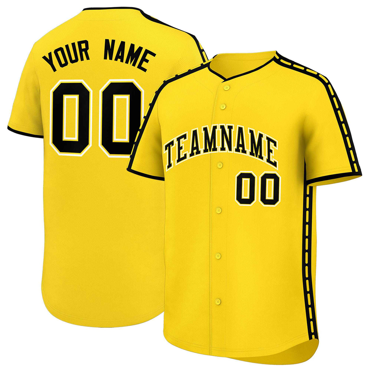 Custom Gold Black Color Block Personalized Side Dotted Line Authentic Baseball Jersey| KXKSHOP