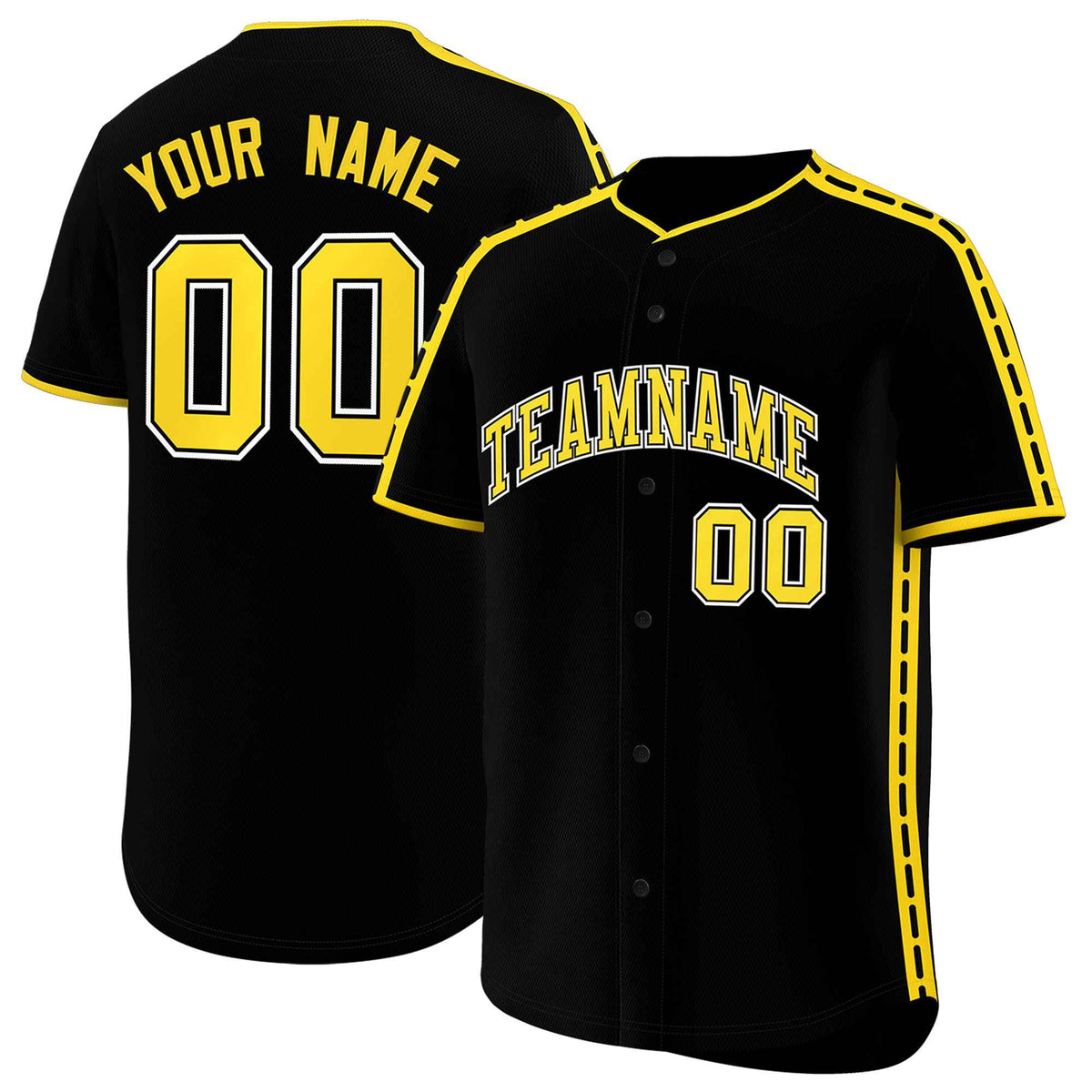 Custom Black Gold Color Block Personalized Side Dotted Line Authentic Baseball Jersey| KXKSHOP