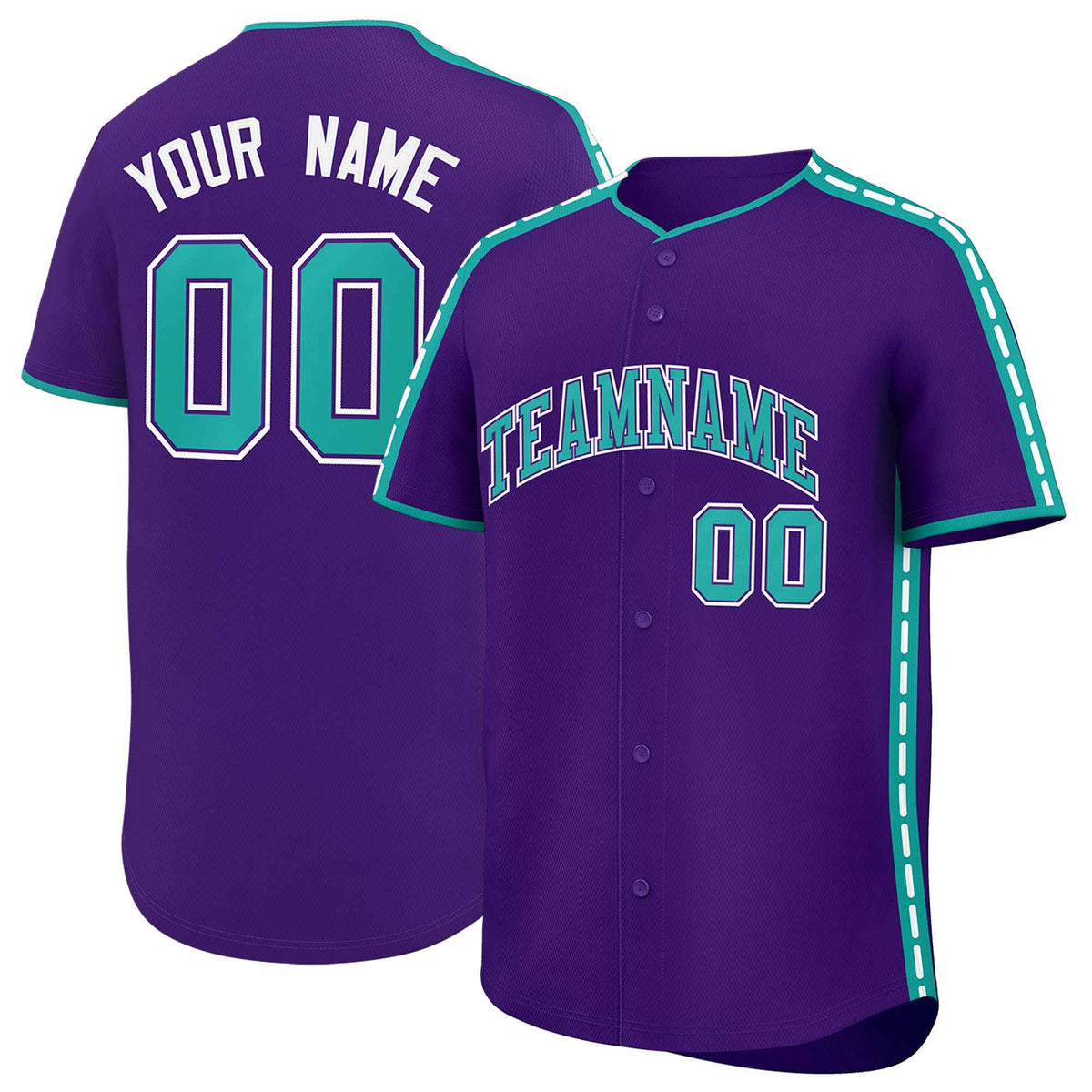 Custom Purple Aqua Color Block Personalized Side Dotted Line Authentic Baseball Jersey| KXKSHOP