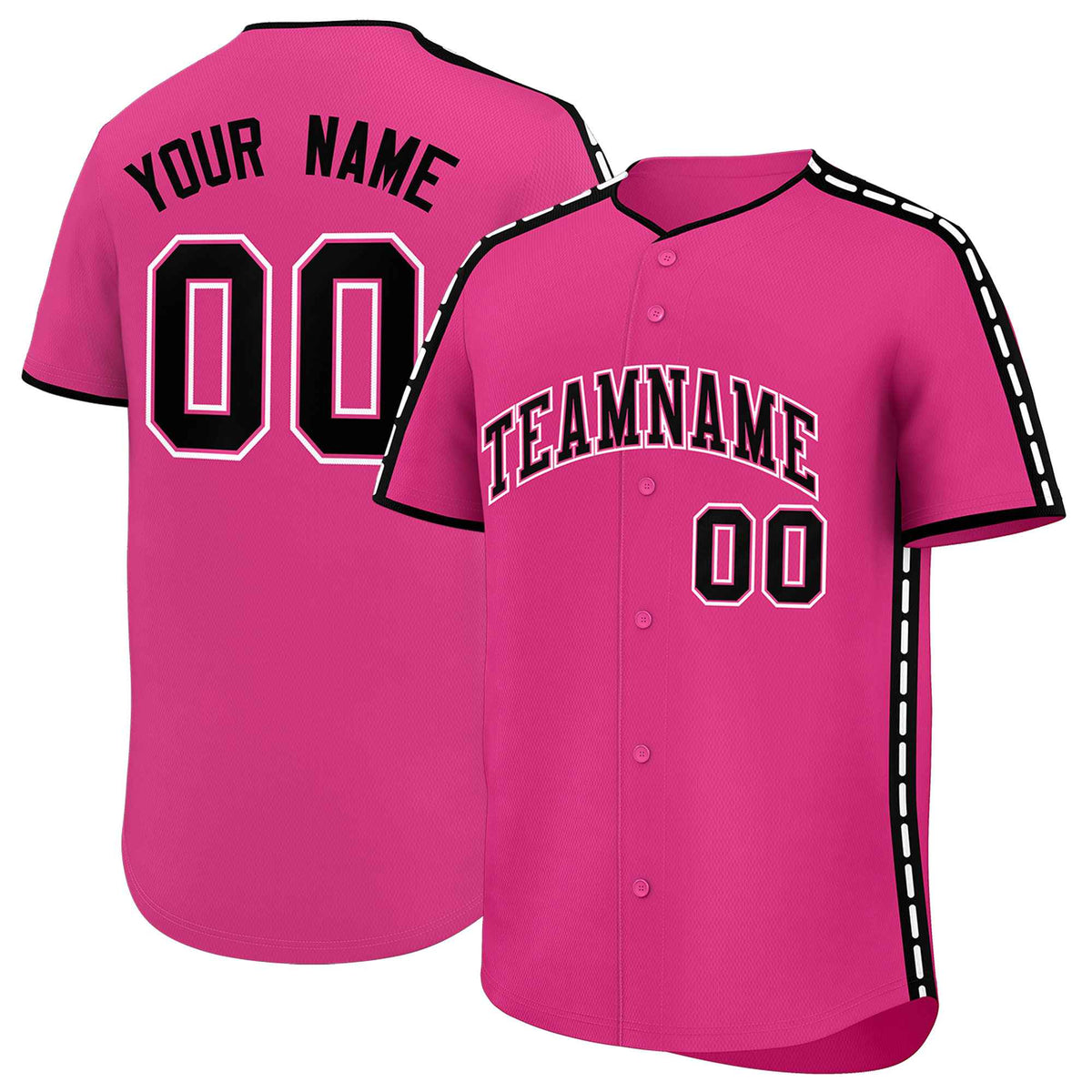 Custom Pink Black Color Block Personalized Side Dotted Line Authentic Baseball Jersey| KXKSHOP