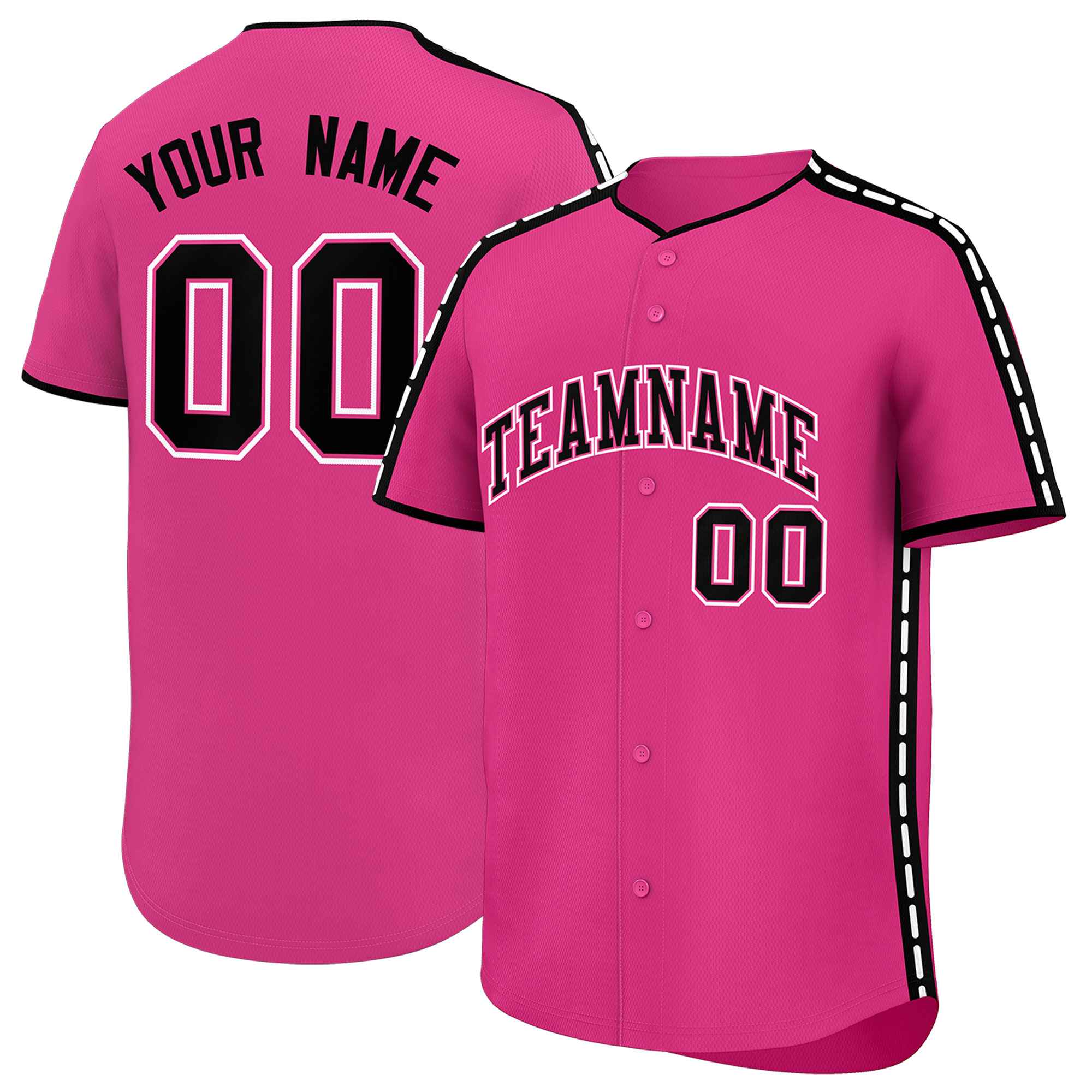 Custom Pink Black Color Block Personalized Side Dotted Line Authentic Baseball Jersey| KXKSHOP
