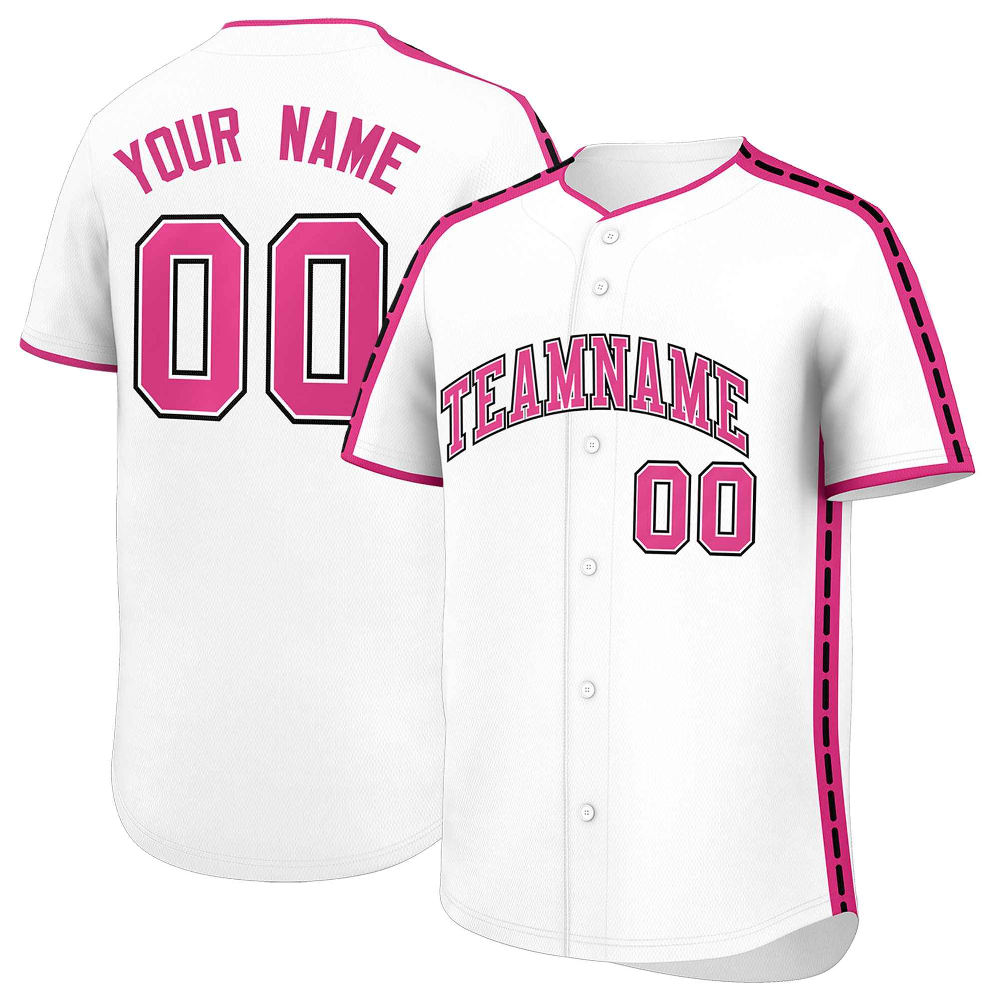 Custom White Pink Color Block Personalized Side Dotted Line Authentic Baseball Jersey| KXKSHOP