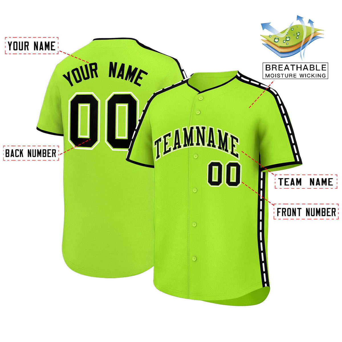 Custom Light Green Black Color Block Personalized Side Dotted Line Authentic Baseball Jersey| KXKSHOP