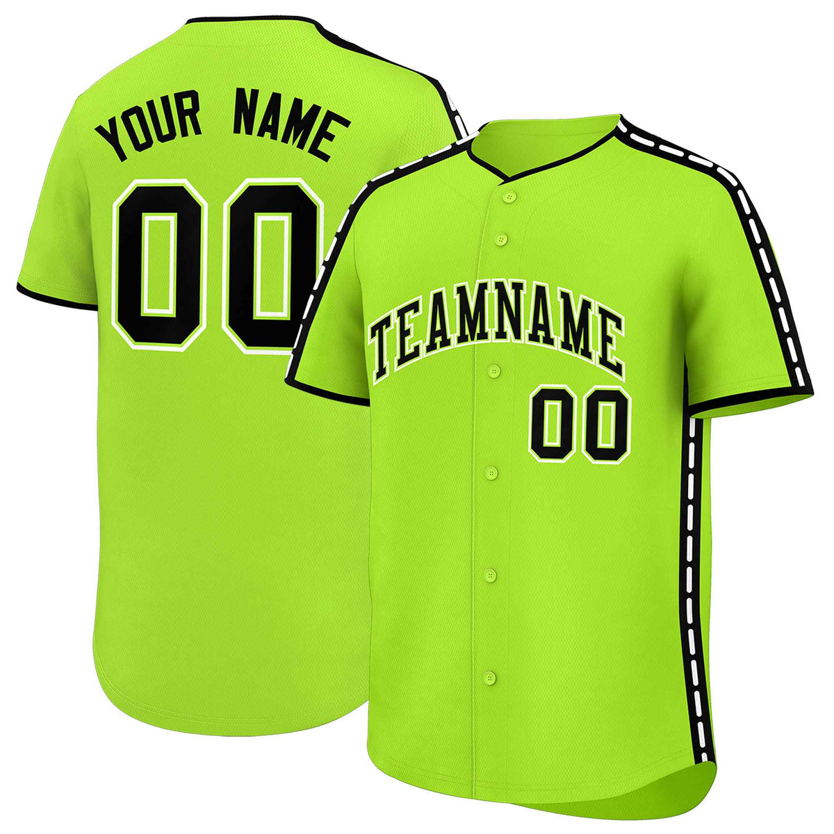 Custom Light Green Black Color Block Personalized Side Dotted Line Authentic Baseball Jersey| KXKSHOP