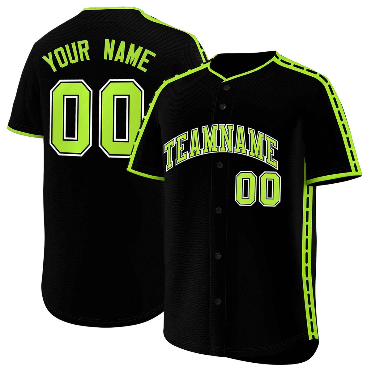 Custom Black Light Green Color Block Personalized Side Dotted Line Authentic Baseball Jersey| KXKSHOP