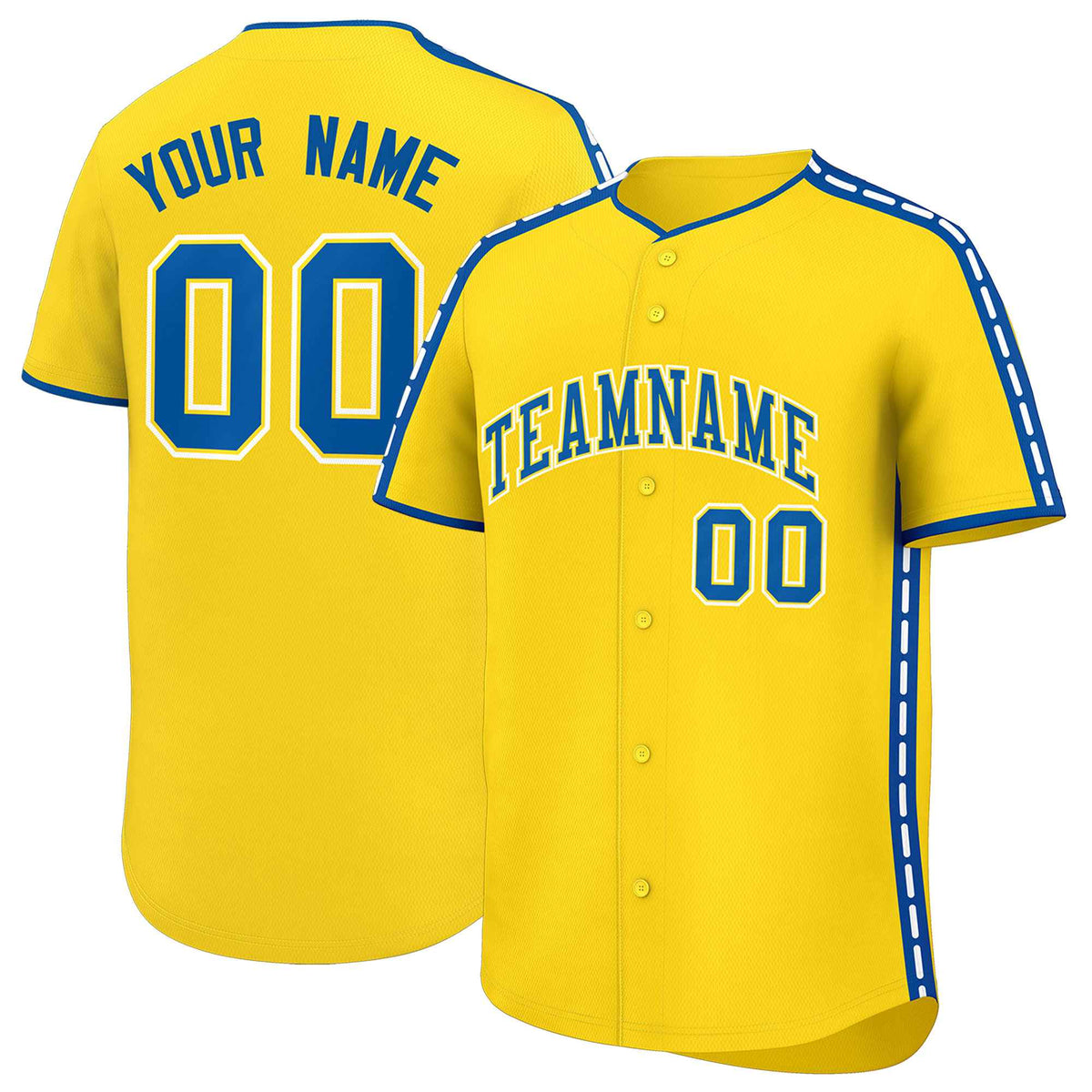 Custom Gold Royal Color Block Personalized Side Dotted Line Authentic Baseball Jersey| KXKSHOP