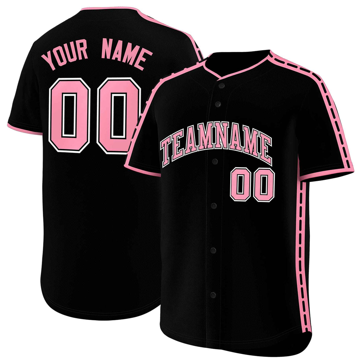 Custom Black Light Pink Color Block Personalized Side Dotted Line Authentic Baseball Jersey| KXKSHOP