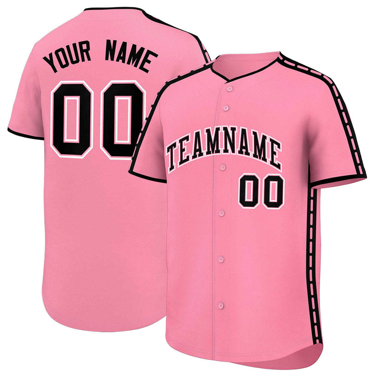 Custom Light Pink Black Color Block Personalized Side Dotted Line Authentic Baseball Jersey| KXKSHOP