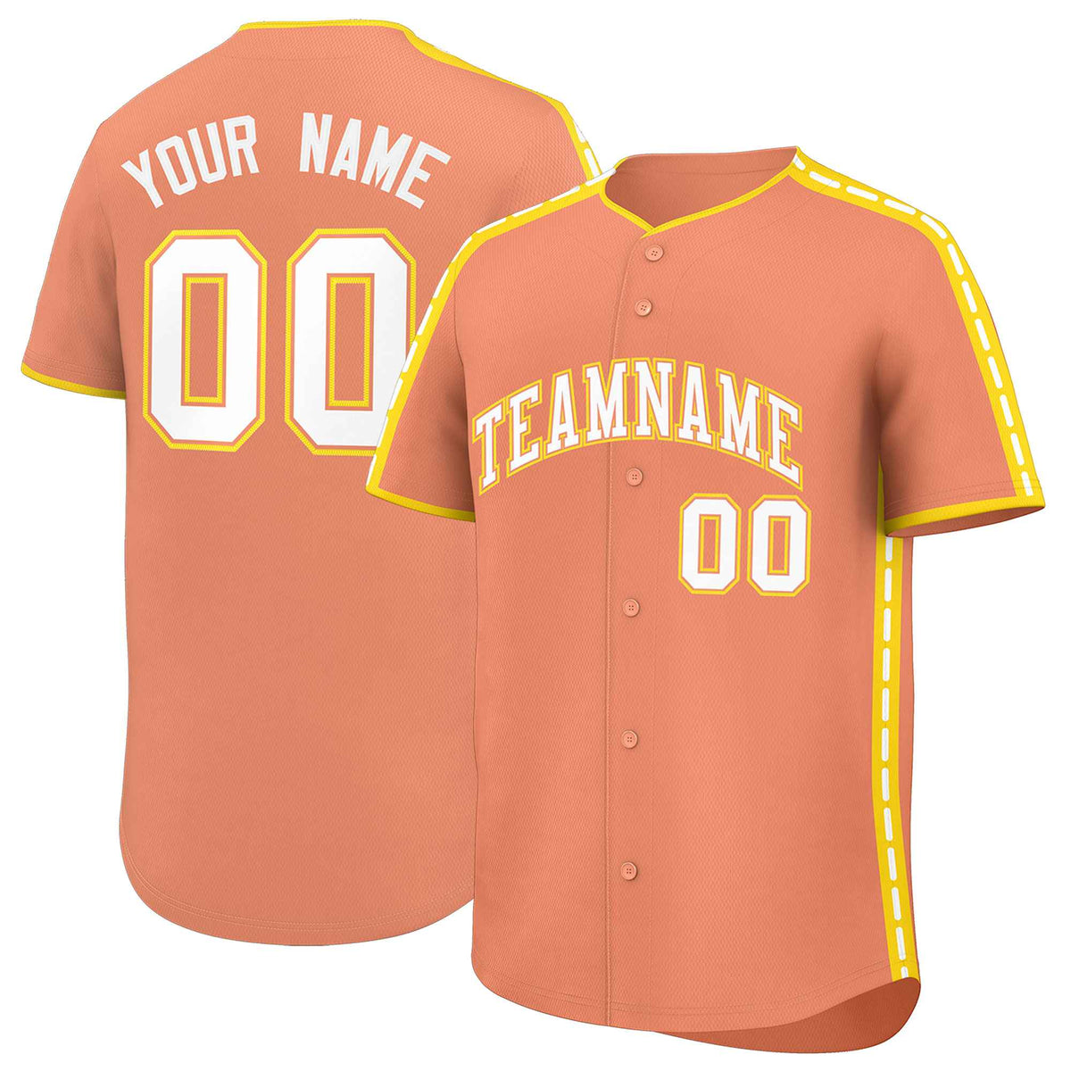 Custom Light Orange Gold Color Block Personalized Side Dotted Line Authentic Baseball Jersey| KXKSHOP