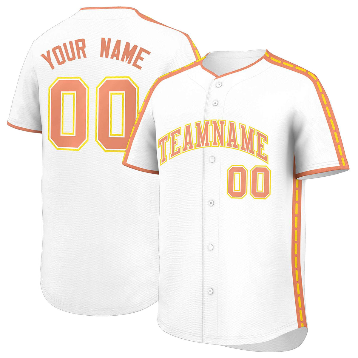 Custom White Light Orange Color Block Personalized Side Dotted Line Authentic Baseball Jersey| KXKSHOP