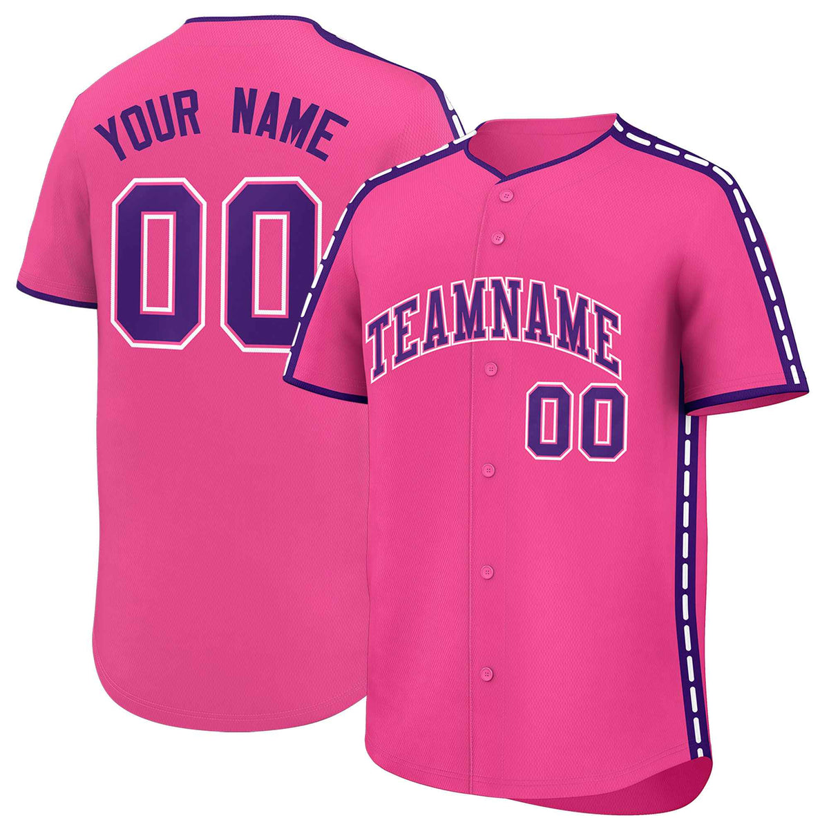 Custom Pink Purple Color Block Personalized Side Dotted Line Authentic Baseball Jersey| KXKSHOP