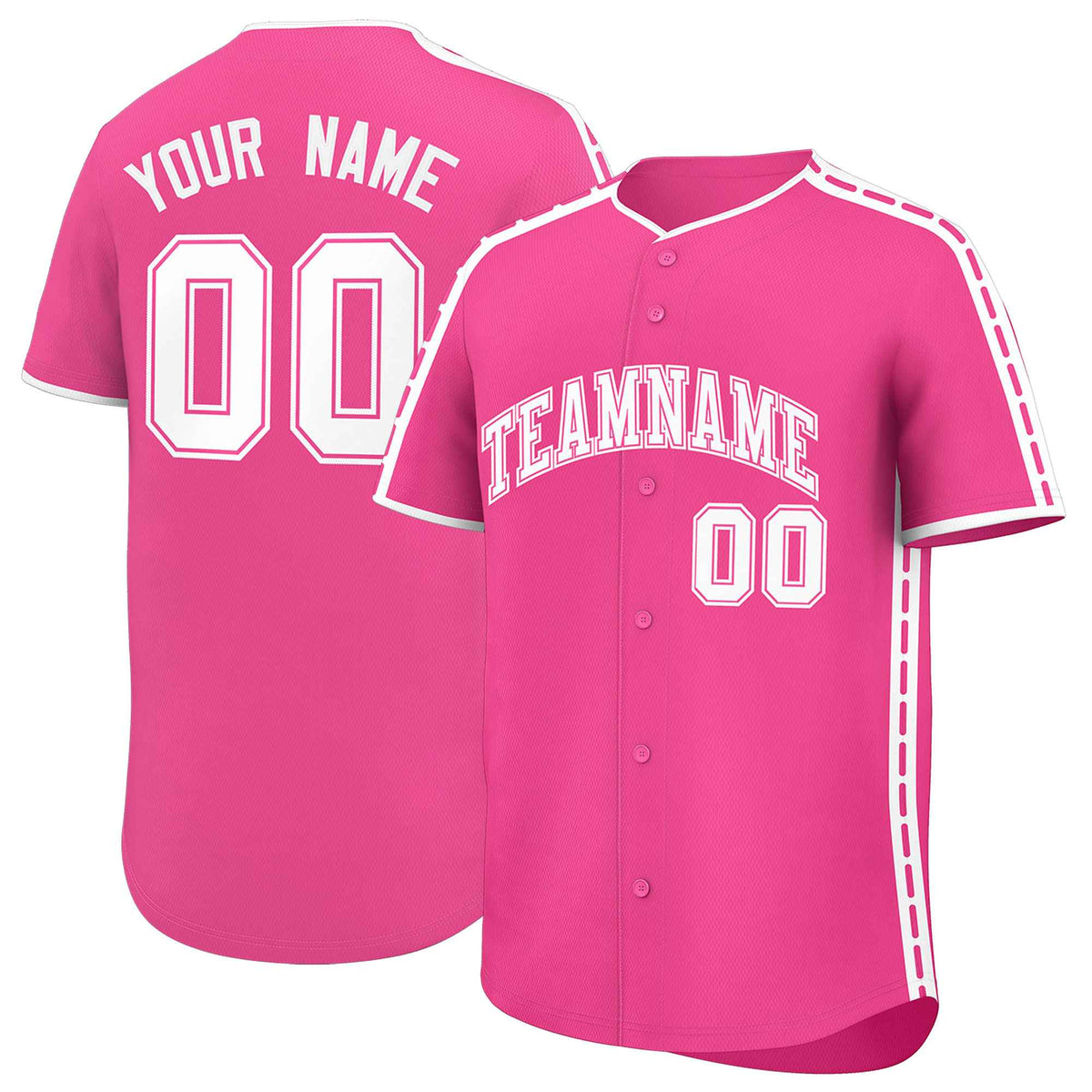 Custom Pink White Color Block Personalized Side Dotted Line Authentic Baseball Jersey| KXKSHOP