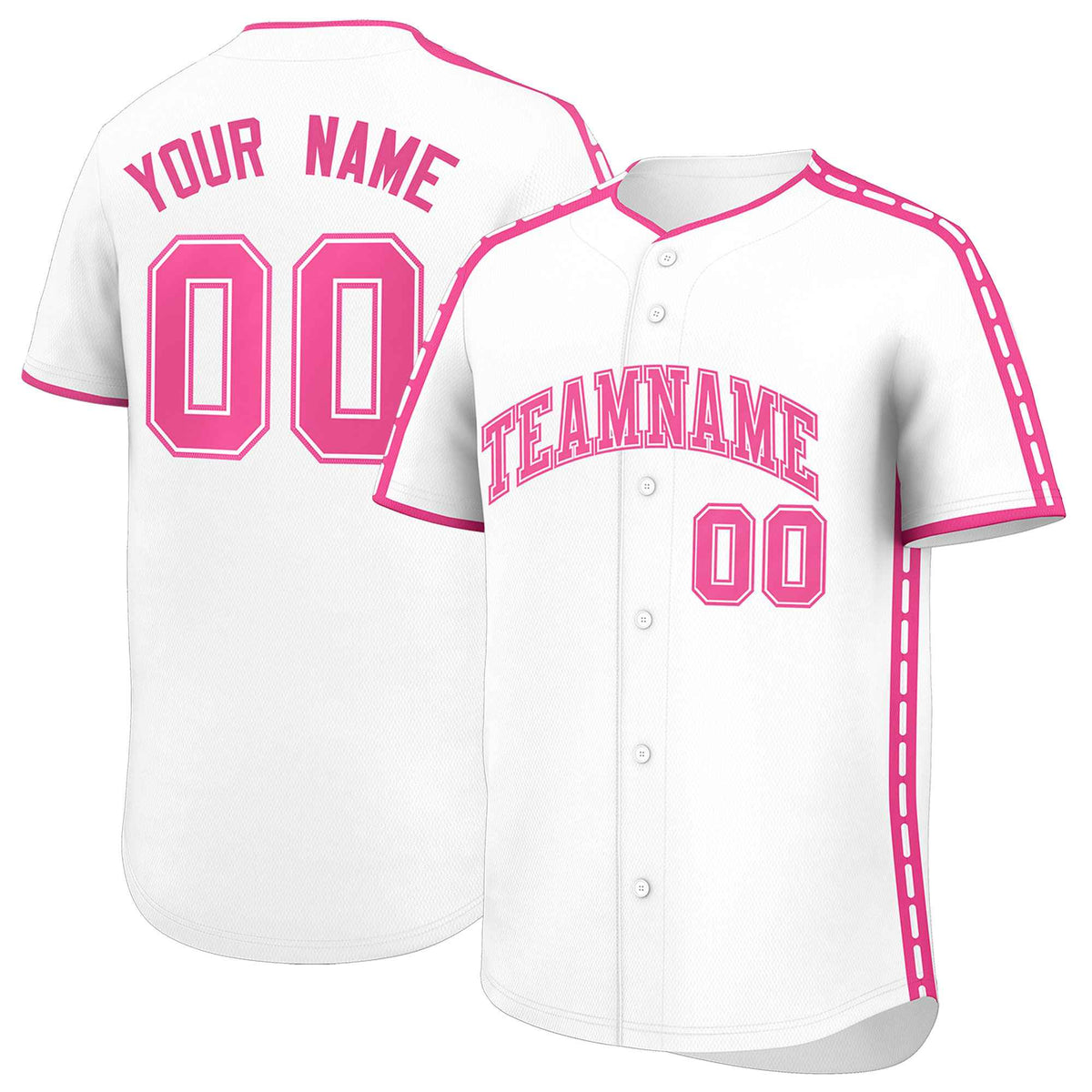 Custom White Pink Color Block Personalized Side Dotted Line Authentic Baseball Jersey| KXKSHOP
