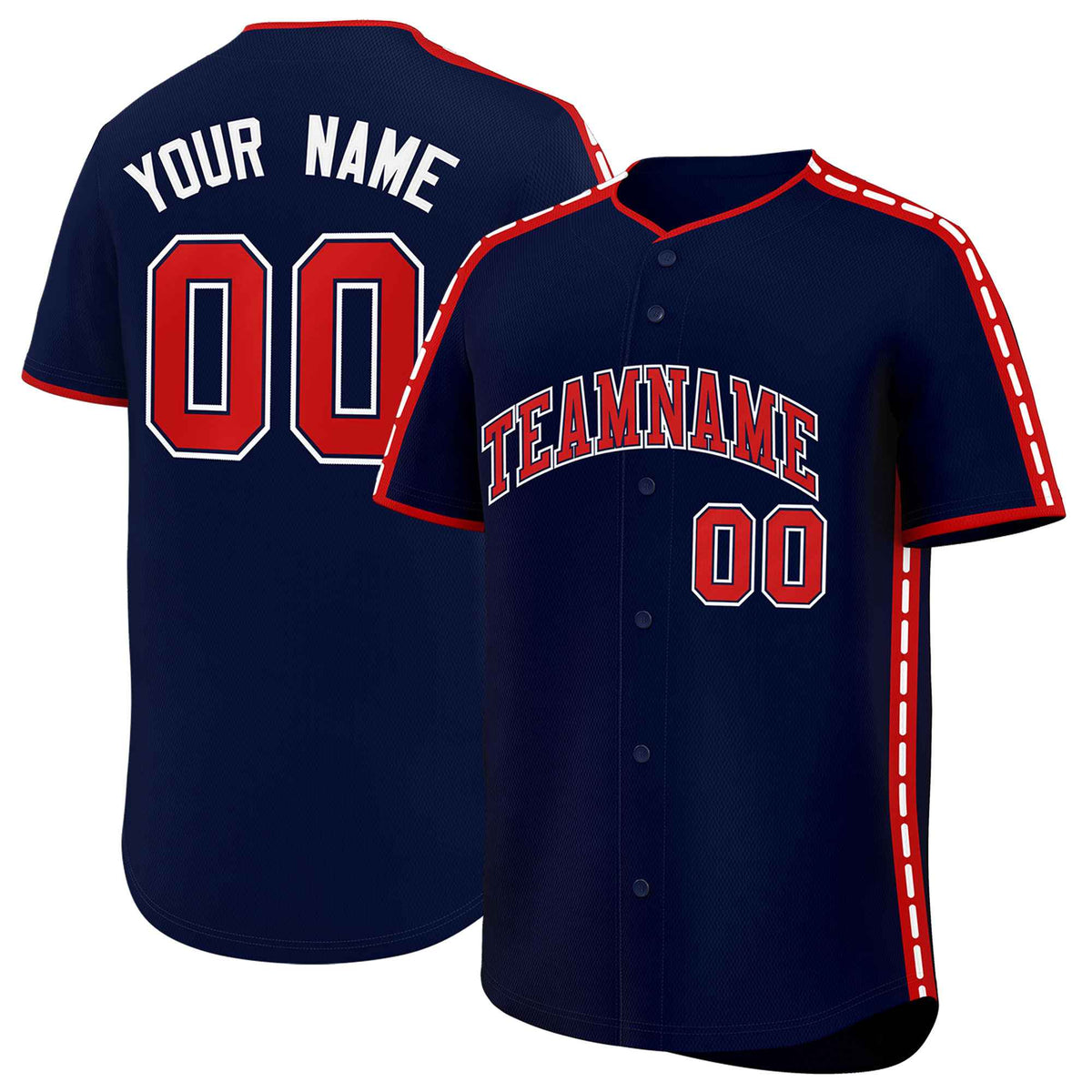 Custom Navy Red Color Block Personalized Side Dotted Line Authentic Baseball Jersey| KXKSHOP