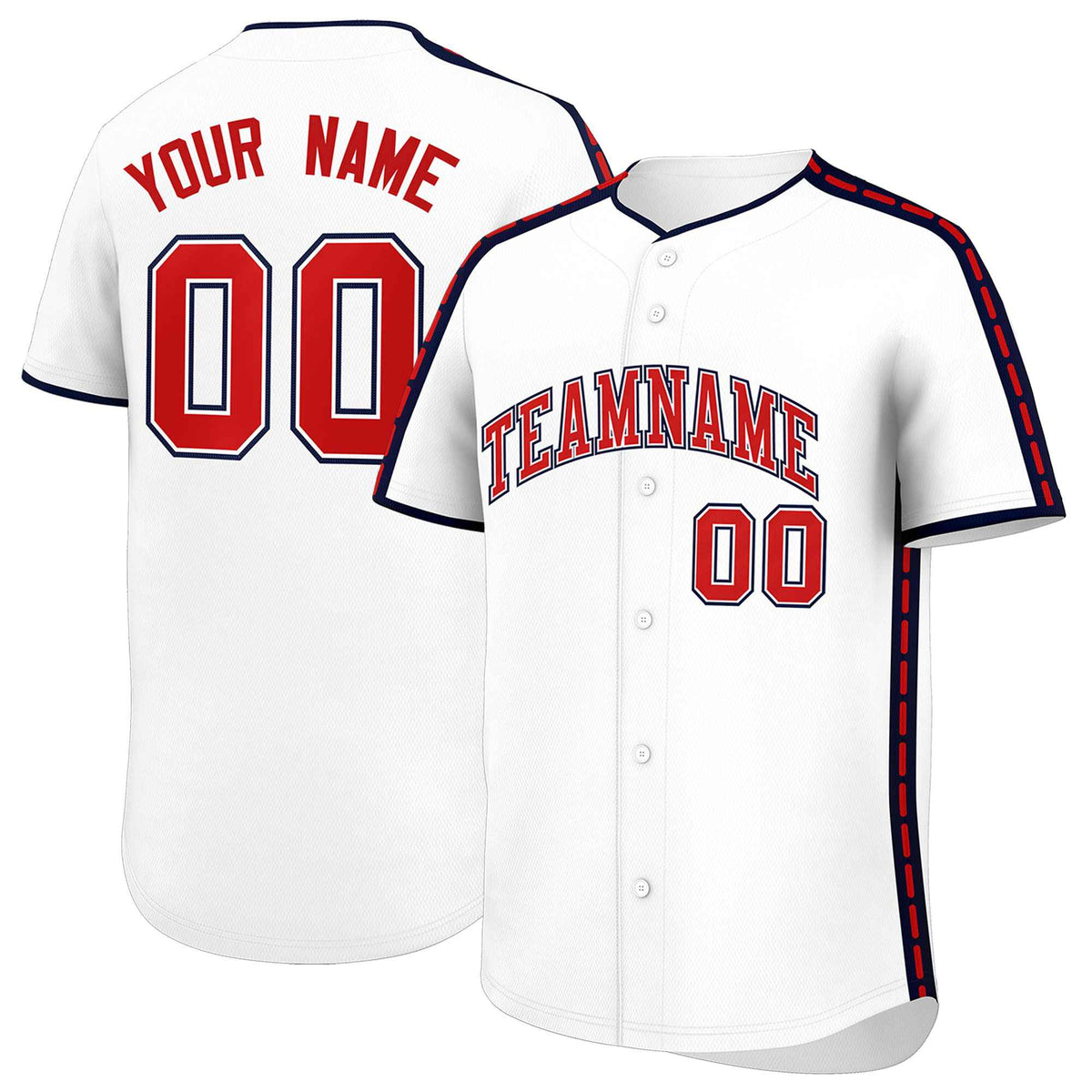 Custom White Navy Color Block Personalized Side Dotted Line Authentic Baseball Jersey| KXKSHOP
