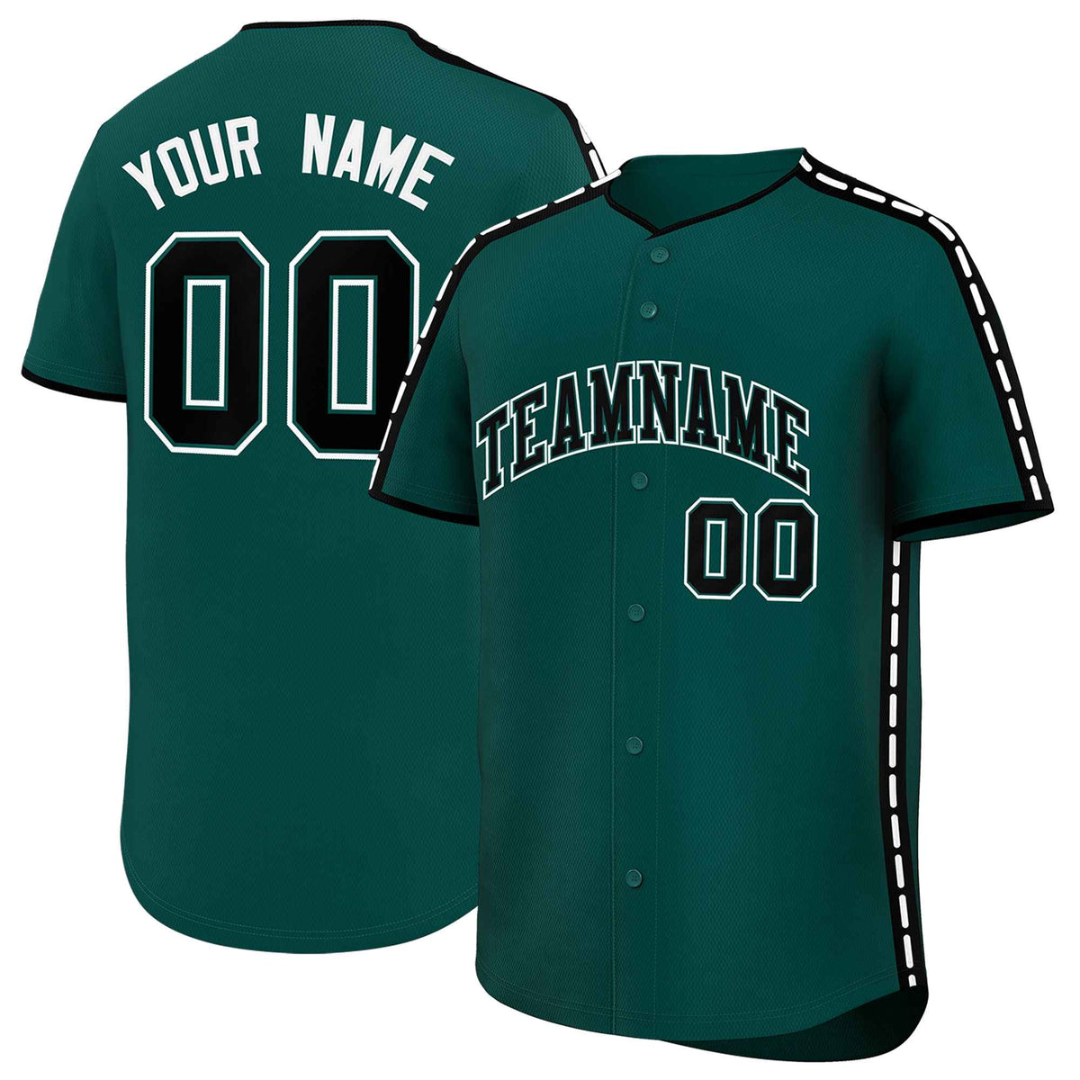 Custom Midnight Green Black Color Block Personalized Side Dotted Line Authentic Baseball Jersey| KXKSHOP