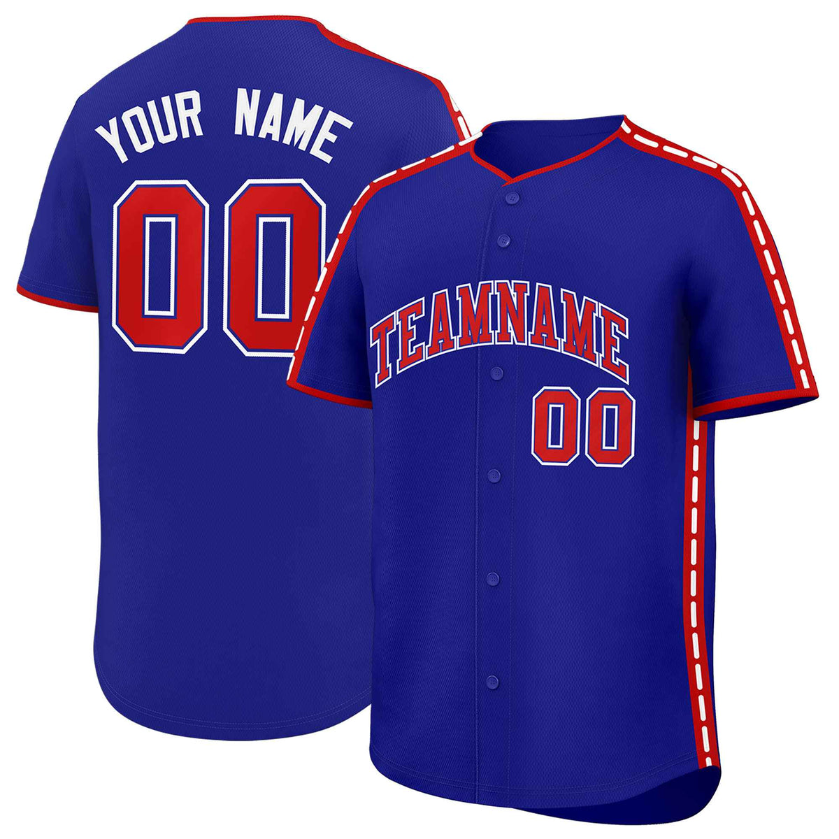 Custom Royal Red Color Block Personalized Side Dotted Line Authentic Baseball Jersey| KXKSHOP