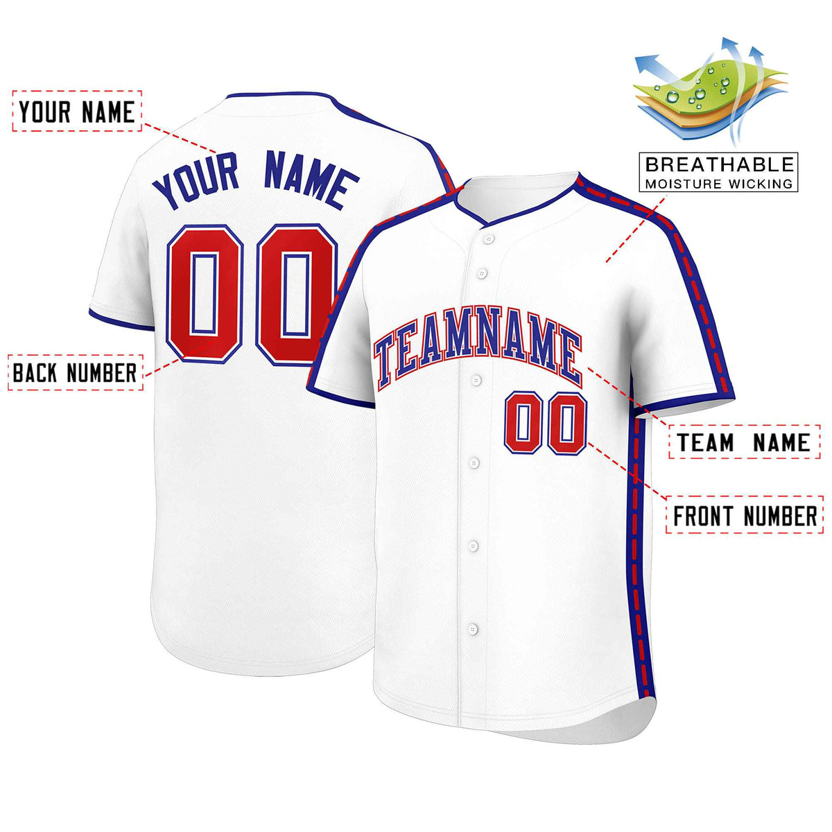 Custom White Royal Color Block Personalized Side Dotted Line Authentic Baseball Jersey| KXKSHOP