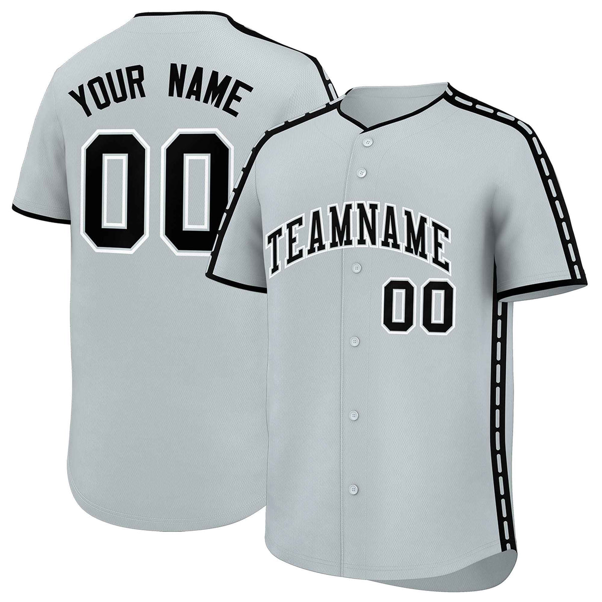 Custom Silver Black Color Block Personalized Side Dotted Line Authentic Baseball Jersey| KXKSHOP