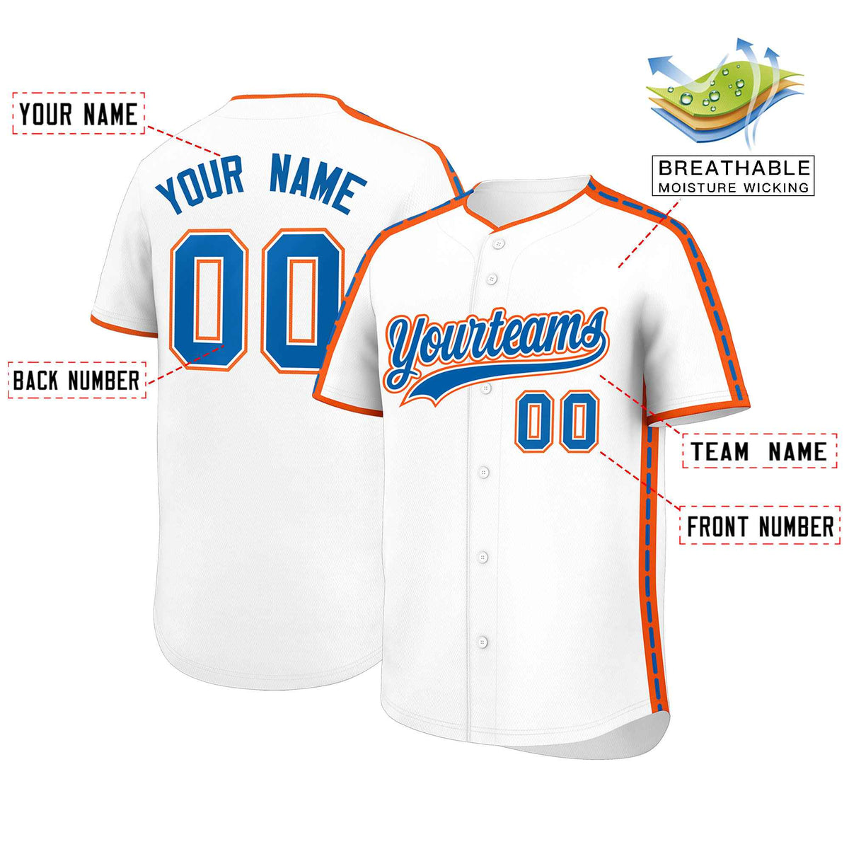 Custom White Orange Color Block Personalized Side Dotted Line Authentic Baseball Jersey| KXKSHOP