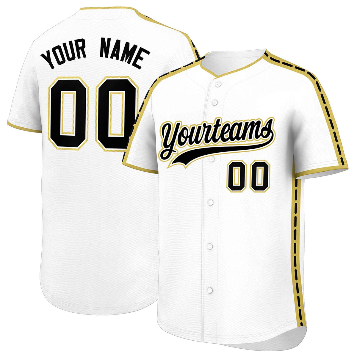 Custom White Old Gold Color Block Personalized Side Dotted Line Authentic Baseball Jersey| KXKSHOP