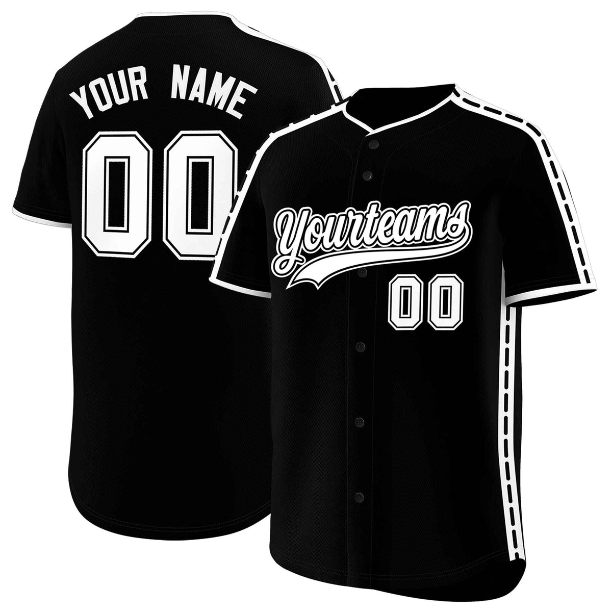 Custom Black White Color Block Personalized Side Dotted Line Authentic Baseball Jersey| KXKSHOP