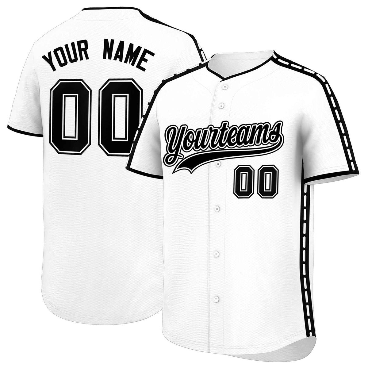 Custom White Black Color Block Personalized Side Dotted Line Authentic Baseball Jersey| KXKSHOP