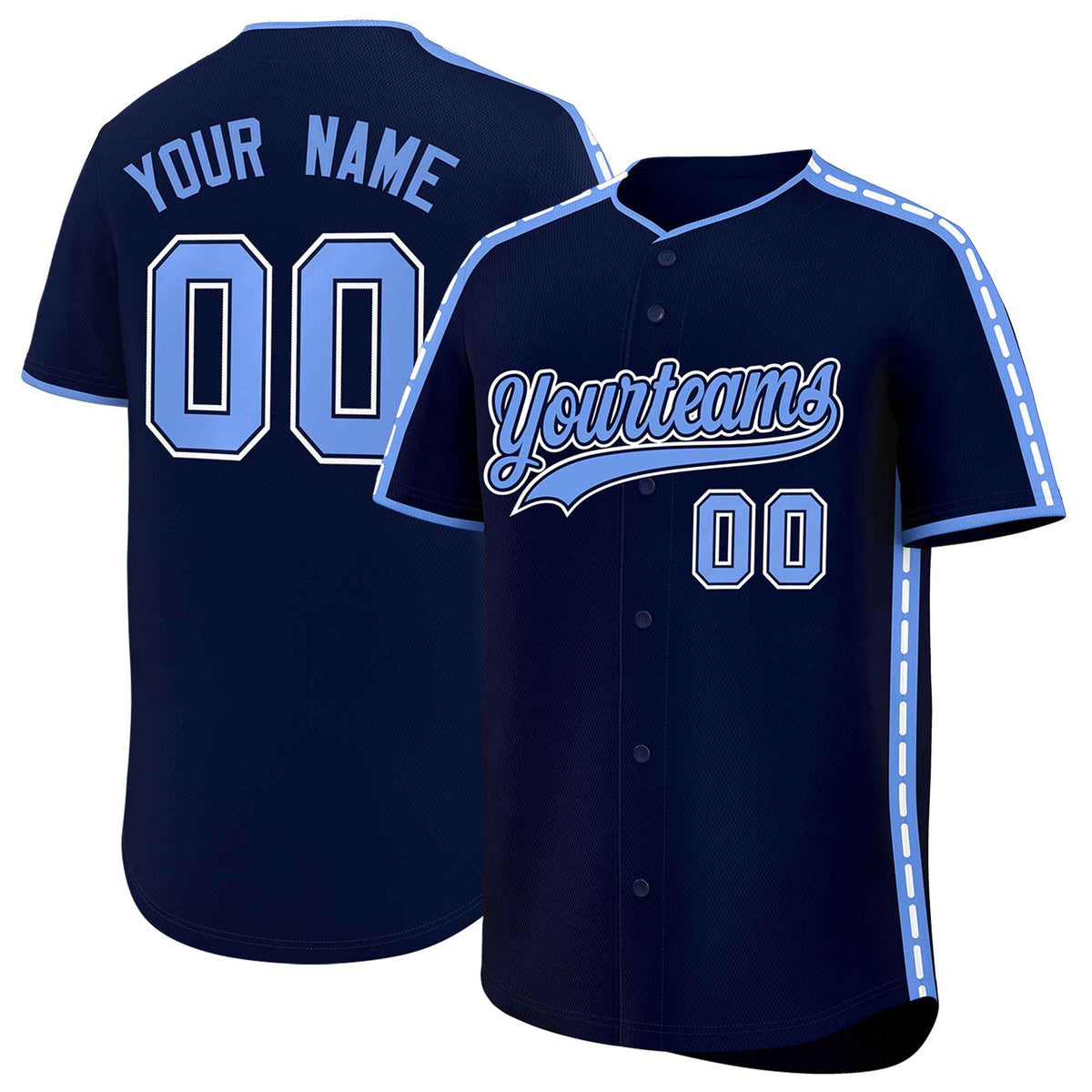 Custom Navy Light Blue Color Block Personalized Side Dotted Line Authentic Baseball Jersey| KXKSHOP