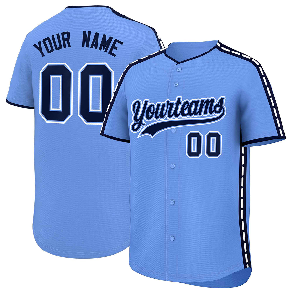 Custom Light Blue Navy Color Block Personalized Side Dotted Line Authentic Baseball Jersey| KXKSHOP