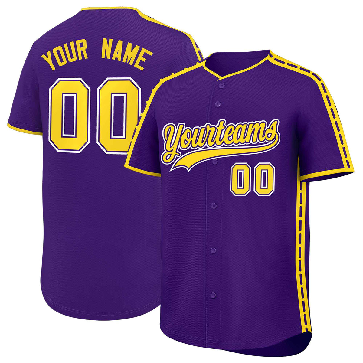Custom Purple Gold Color Block Personalized Side Dotted Line Authentic Baseball Jersey| KXKSHOP