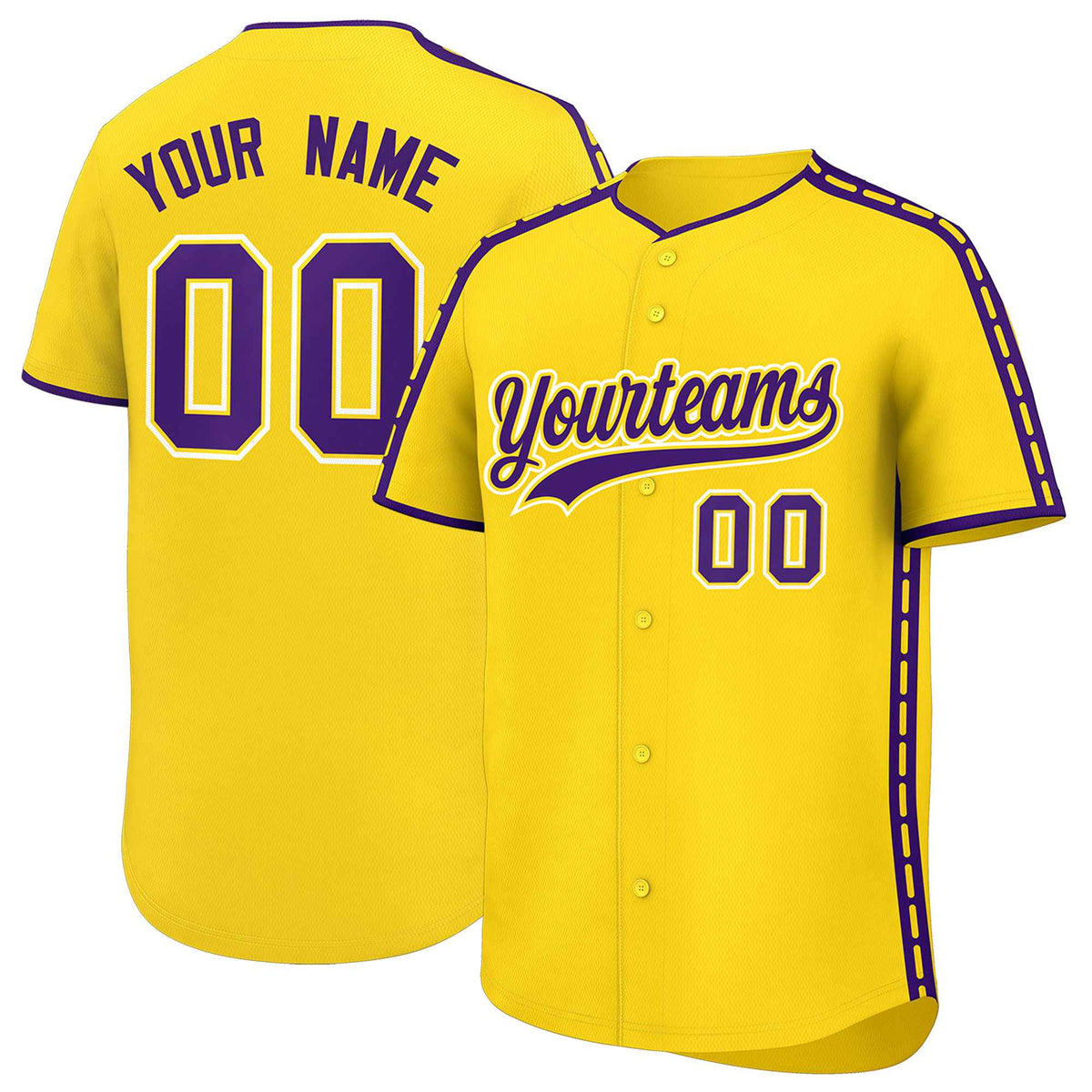 Custom Gold Purple Color Block Personalized Side Dotted Line Authentic Baseball Jersey| KXKSHOP