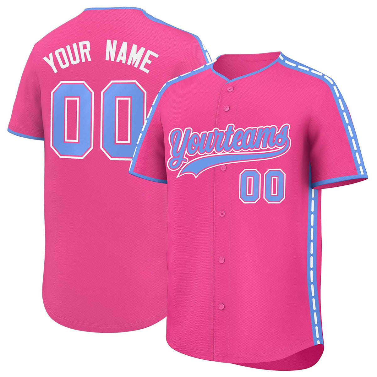 Custom Pink Light Blue Color Block Personalized Side Dotted Line Authentic Baseball Jersey| KXKSHOP