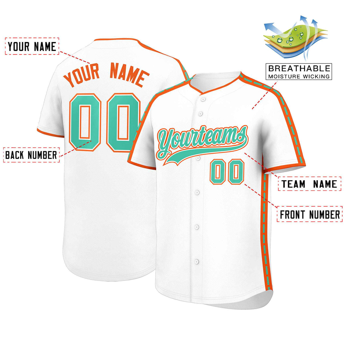Custom White Orange Color Block Personalized Side Dotted Line Authentic Baseball Jersey| KXKSHOP