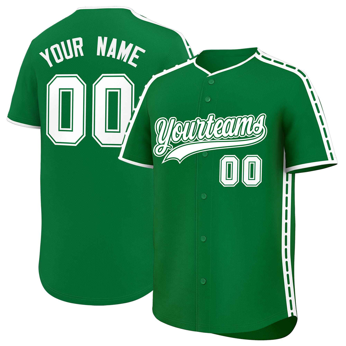 Custom Kelly Green White Color Block Personalized Side Dotted Line Authentic Baseball Jersey| KXKSHOP