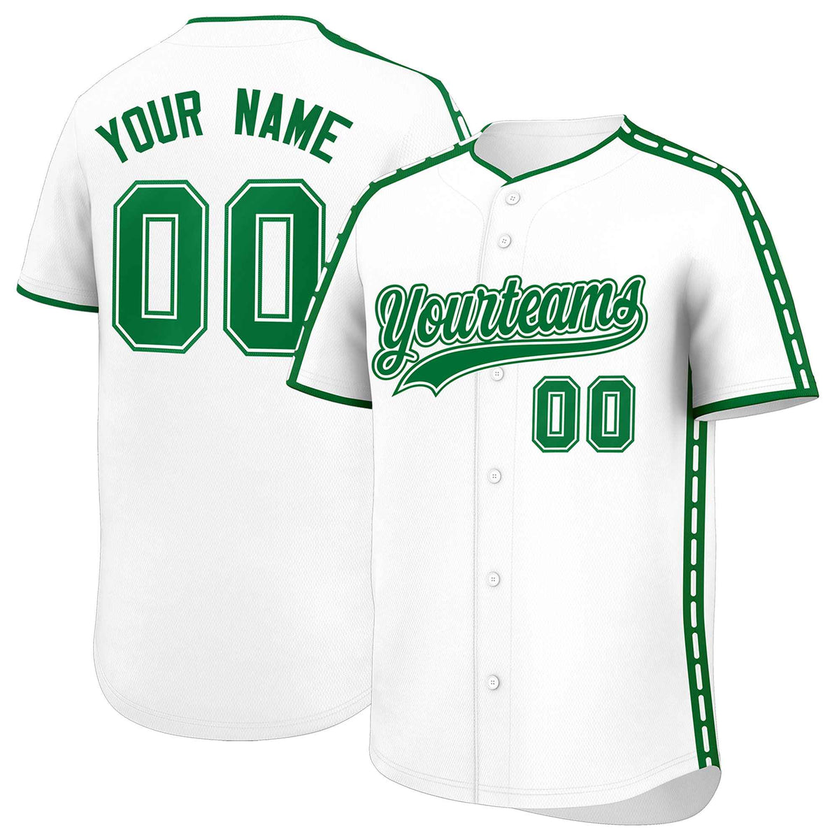Custom White Kelly Green Color Block Personalized Side Dotted Line Authentic Baseball Jersey| KXKSHOP
