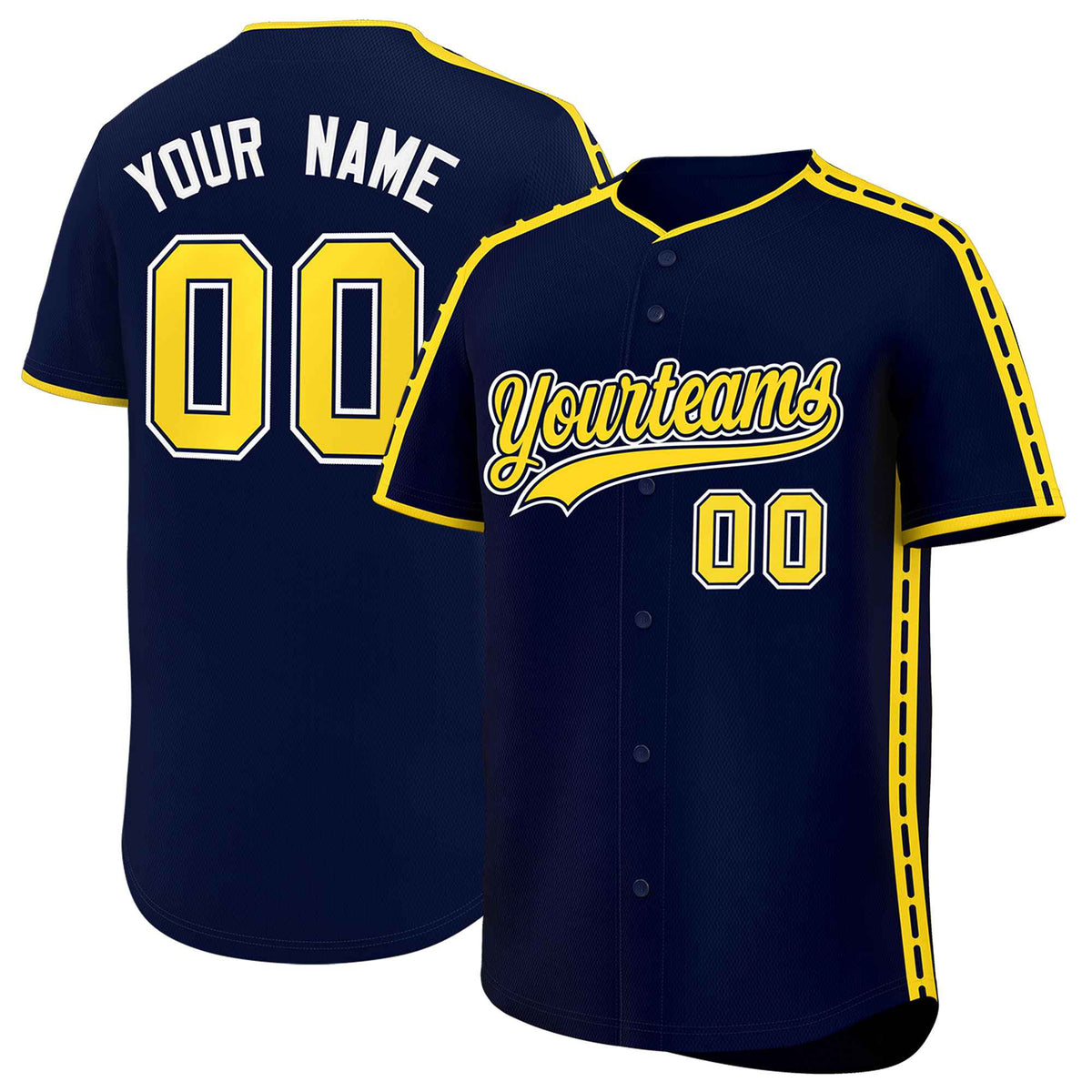 Custom Navy Gold Color Block Personalized Side Dotted Line Authentic Baseball Jersey| KXKSHOP