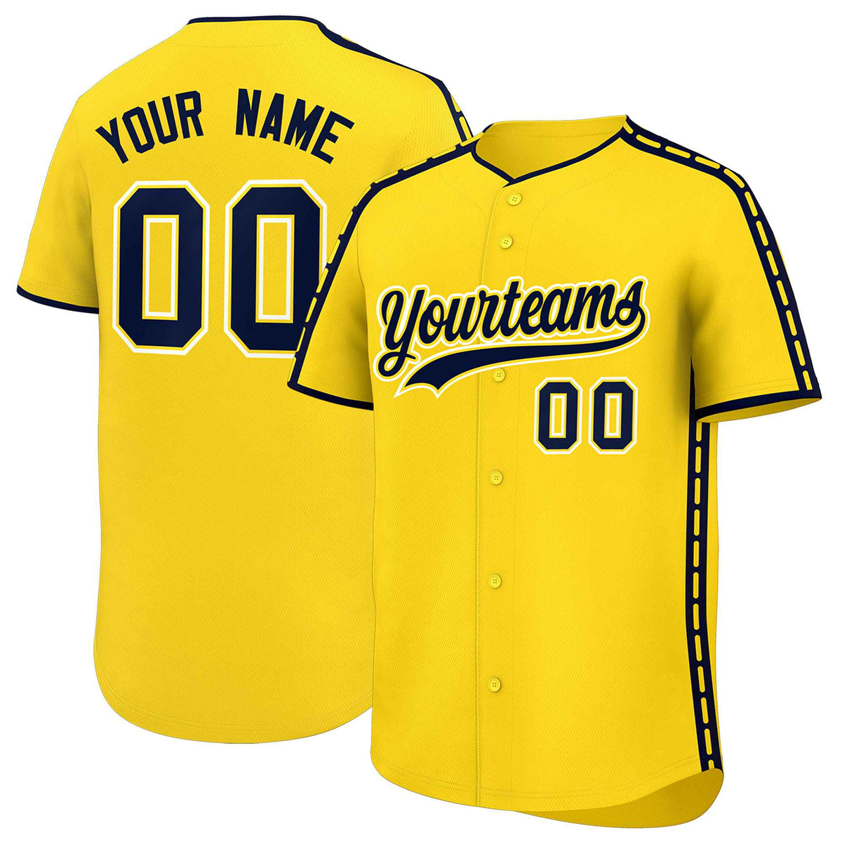Custom Gold Navy Color Block Personalized Side Dotted Line Authentic Baseball Jersey| KXKSHOP