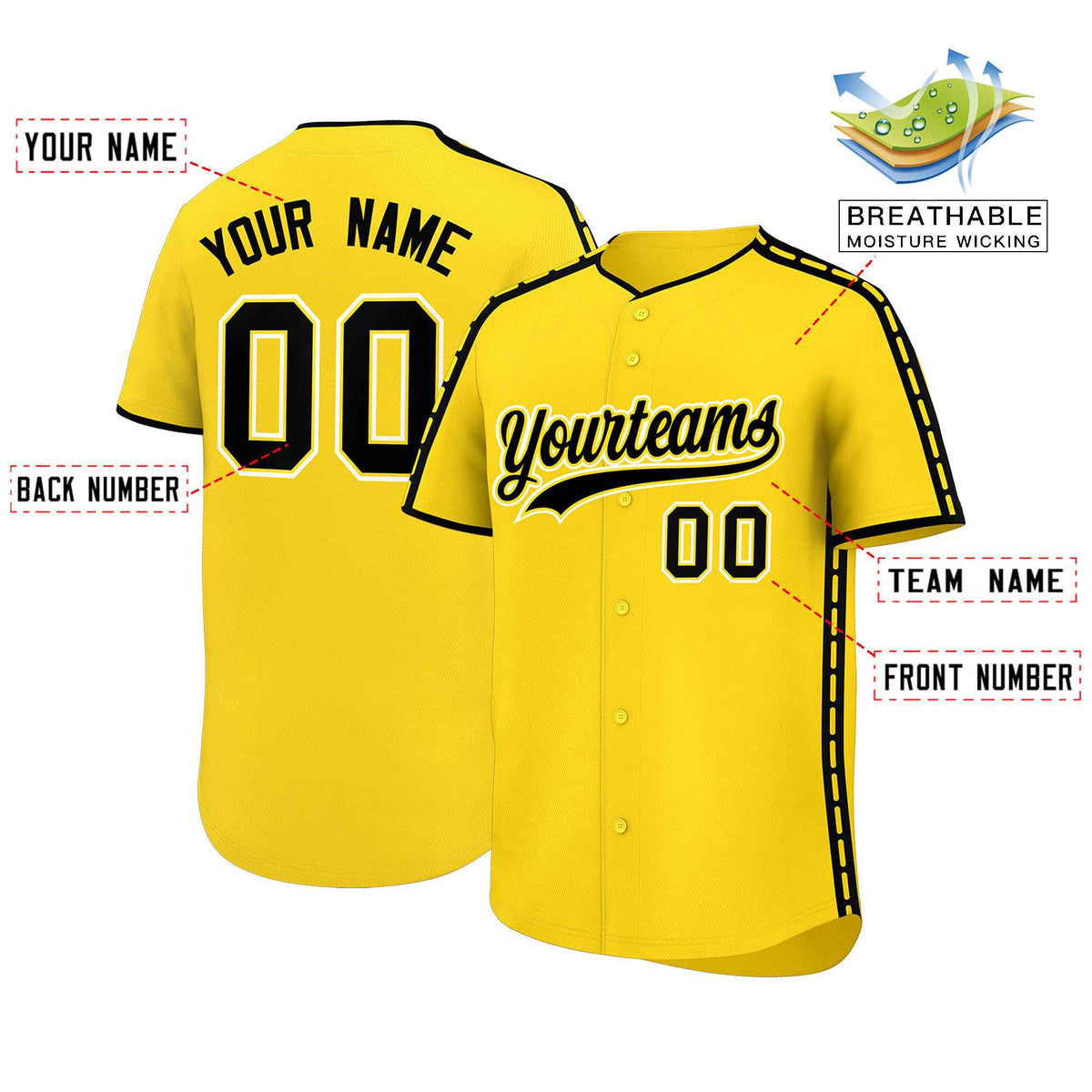 Custom Gold Black Color Block Personalized Side Dotted Line Authentic Baseball Jersey| KXKSHOP