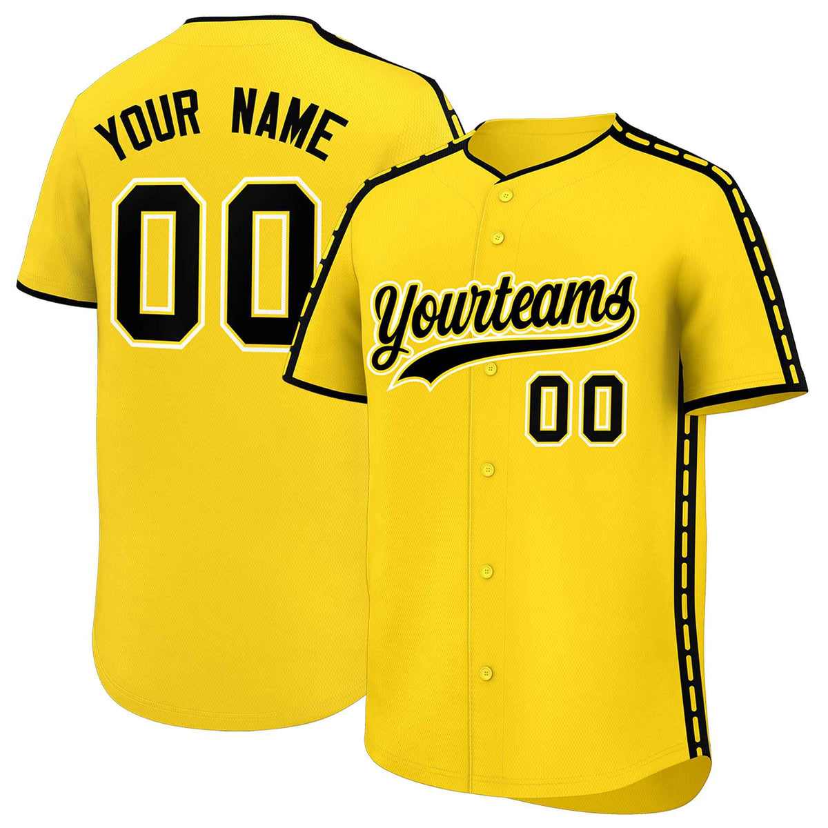Custom Gold Black Color Block Personalized Side Dotted Line Authentic Baseball Jersey| KXKSHOP