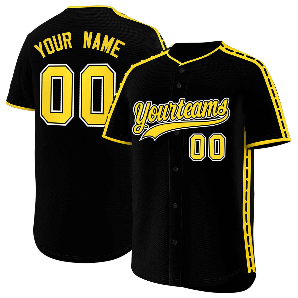 Custom Black Gold Color Block Personalized Side Dotted Line Authentic Baseball Jersey| KXKSHOP
