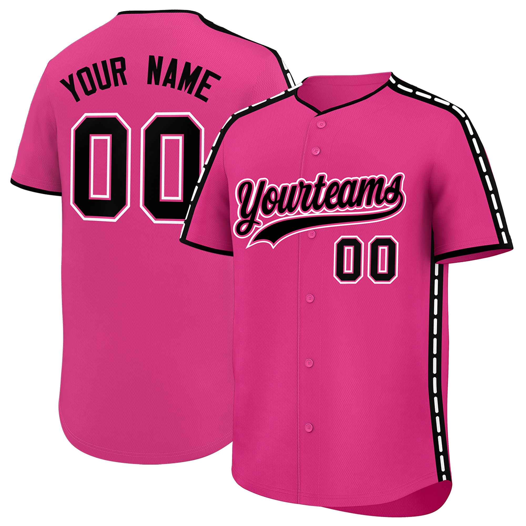 Custom Pink Black Color Block Personalized Side Dotted Line Authentic Baseball Jersey| KXKSHOP
