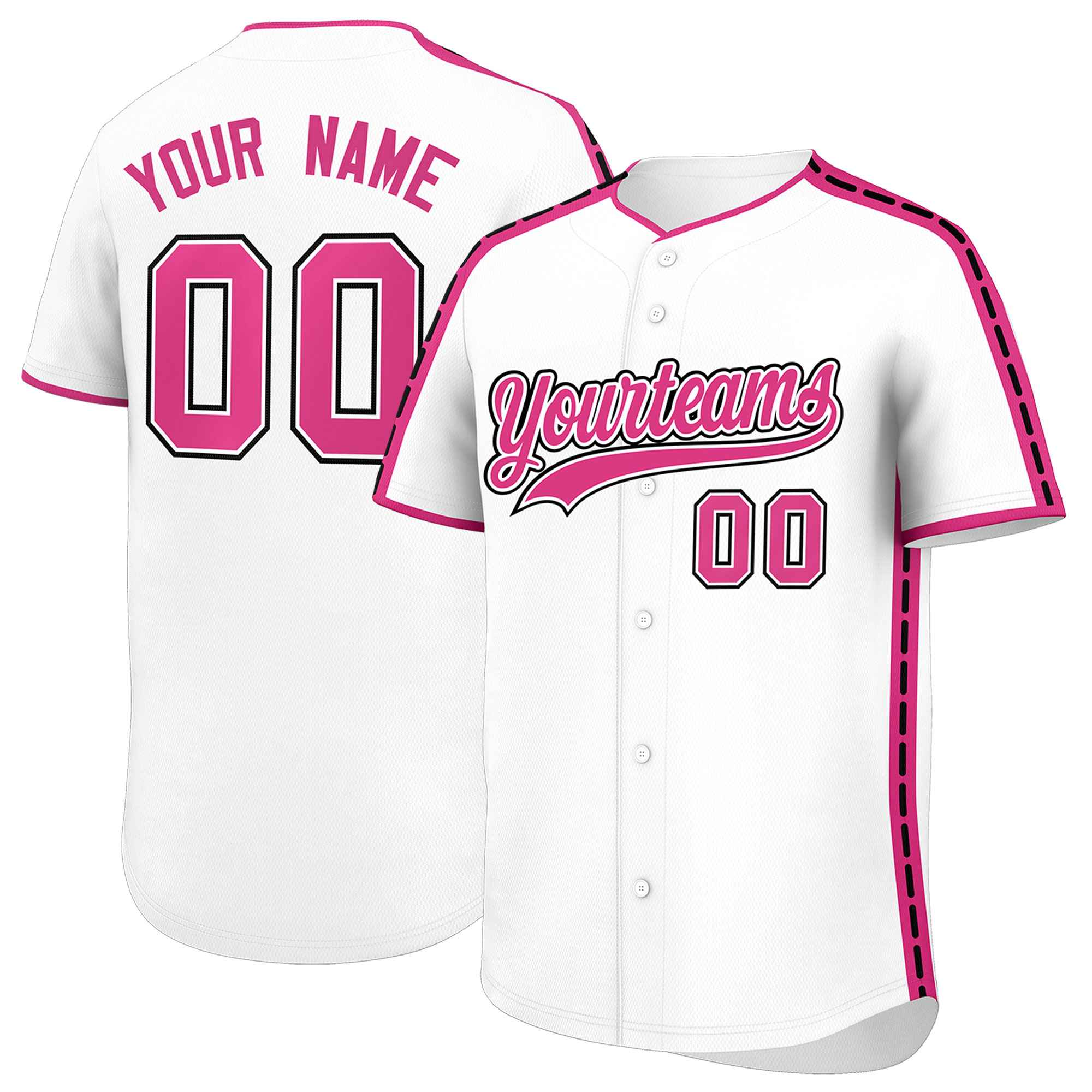 Custom White Pink Color Block Personalized Side Dotted Line Authentic Baseball Jersey| KXKSHOP