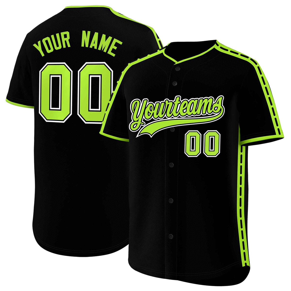 Custom Black Light Green Color Block Personalized Side Dotted Line Authentic Baseball Jersey| KXKSHOP